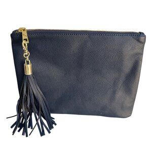 Merona Navy Blue Merona Faux Leather Detachable Tassel Gold Hardware Zip Pouch